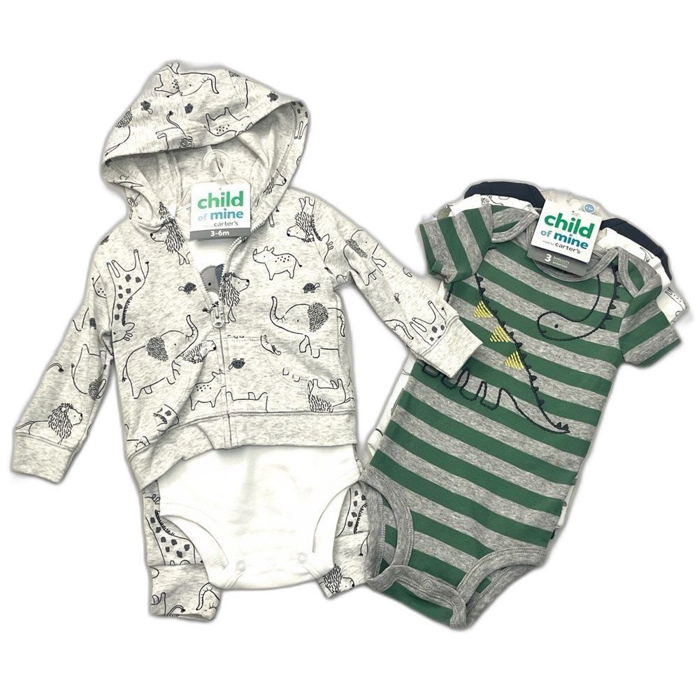 Carter’s Child of Mine Baby Bodysuit Hoodie & Pants Set and 3 pack Bodysuits - Picture 1 of 15
